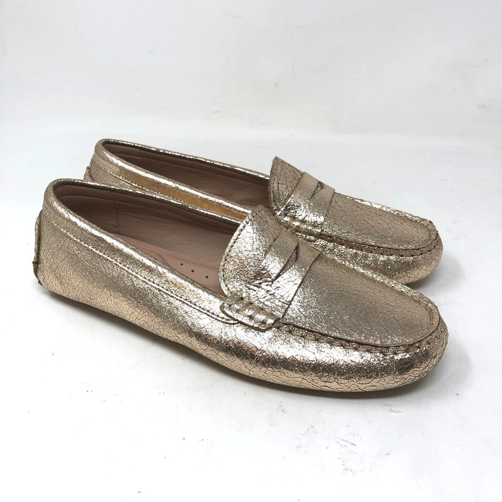 Flag Ltd Womens 6.5 Metallic Gold Leather Penny Loafers Driving Shoe